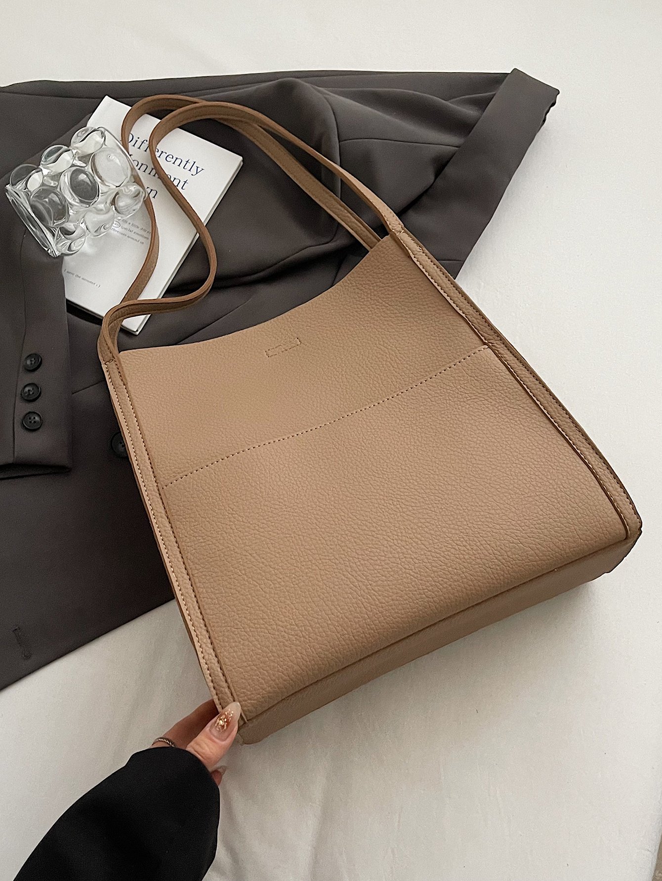 Khaki Solid Shoulder Bag