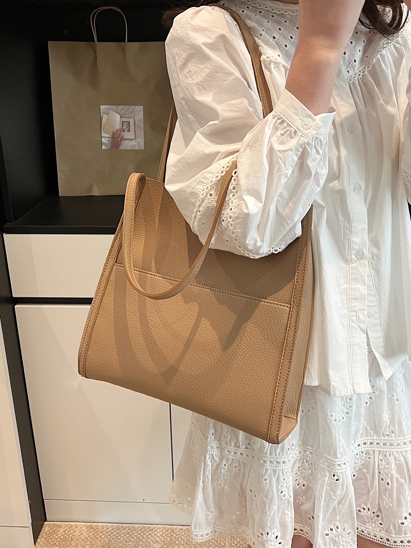 Khaki Solid Shoulder Bag