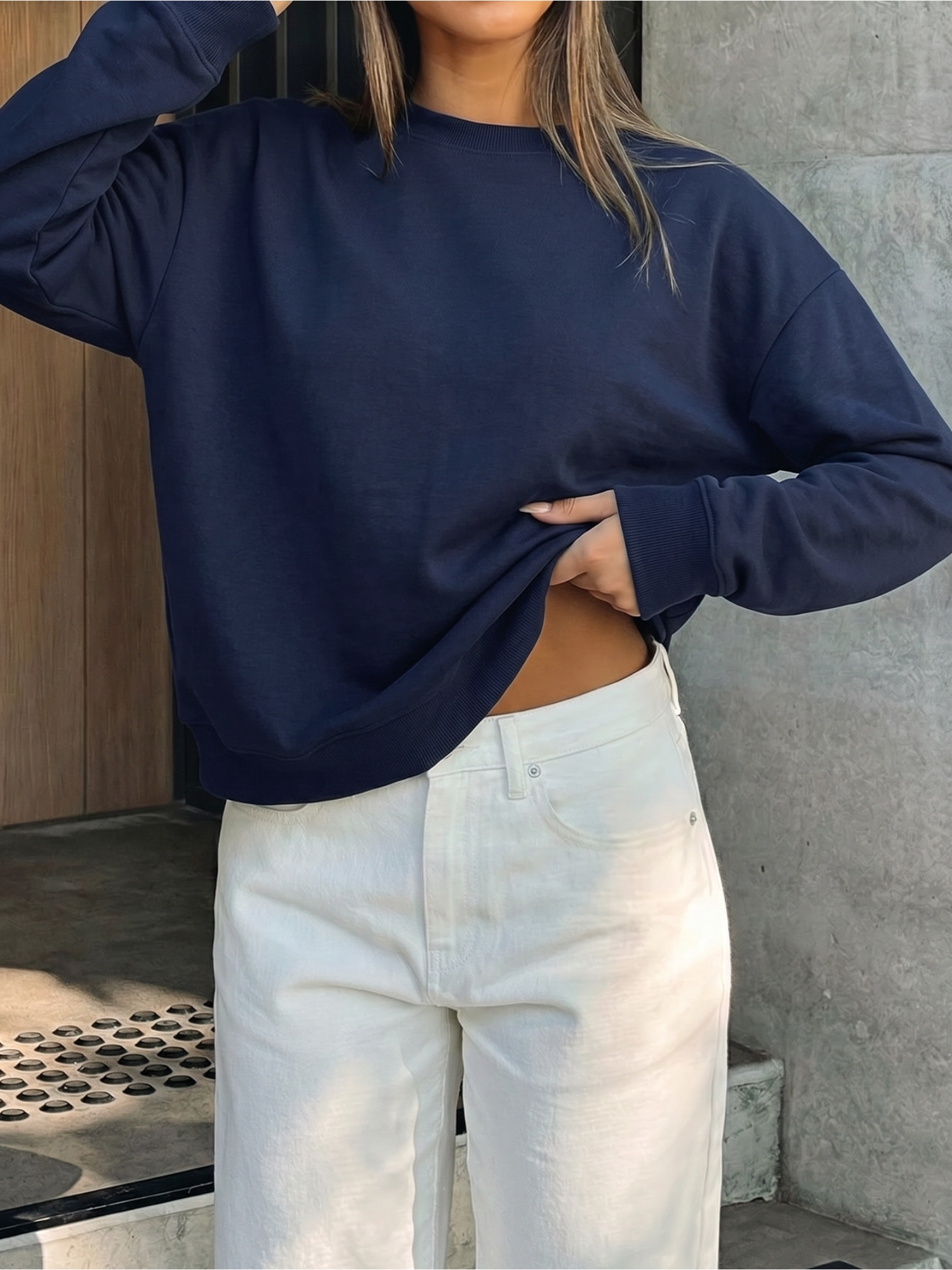 Navy Blue Long-Sleeve Crewneck Sweatshirt