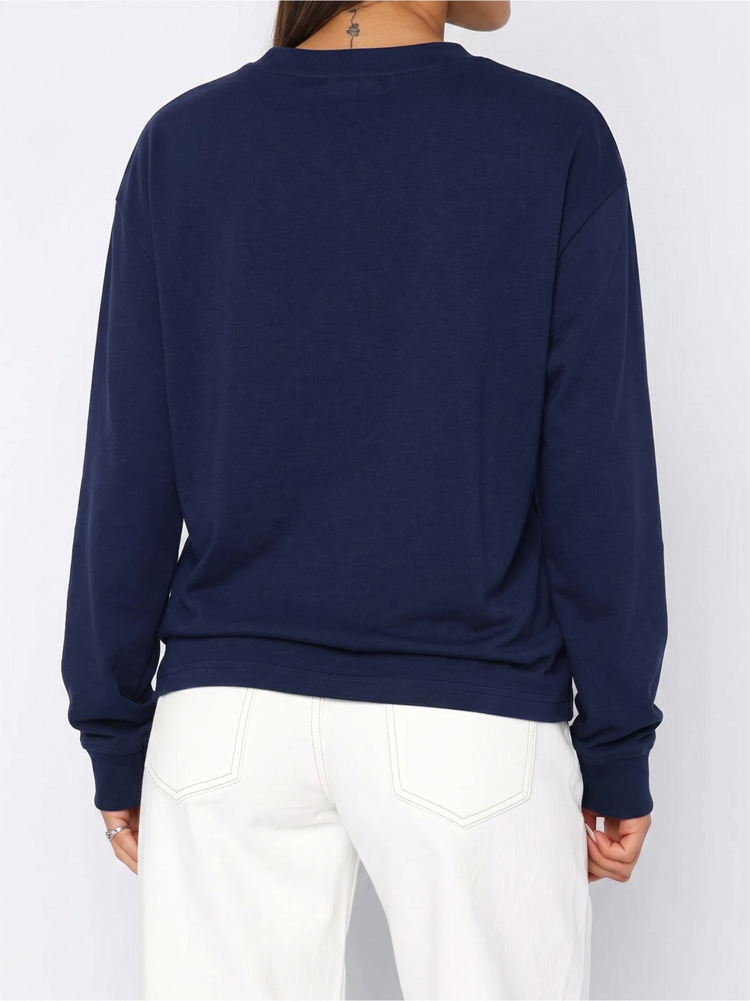 Navy Blue Long-Sleeve Crewneck Sweatshirt