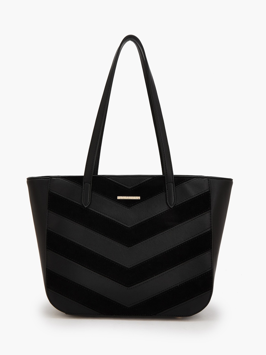 Chevron Textured Tote Bag with Zipper Closure