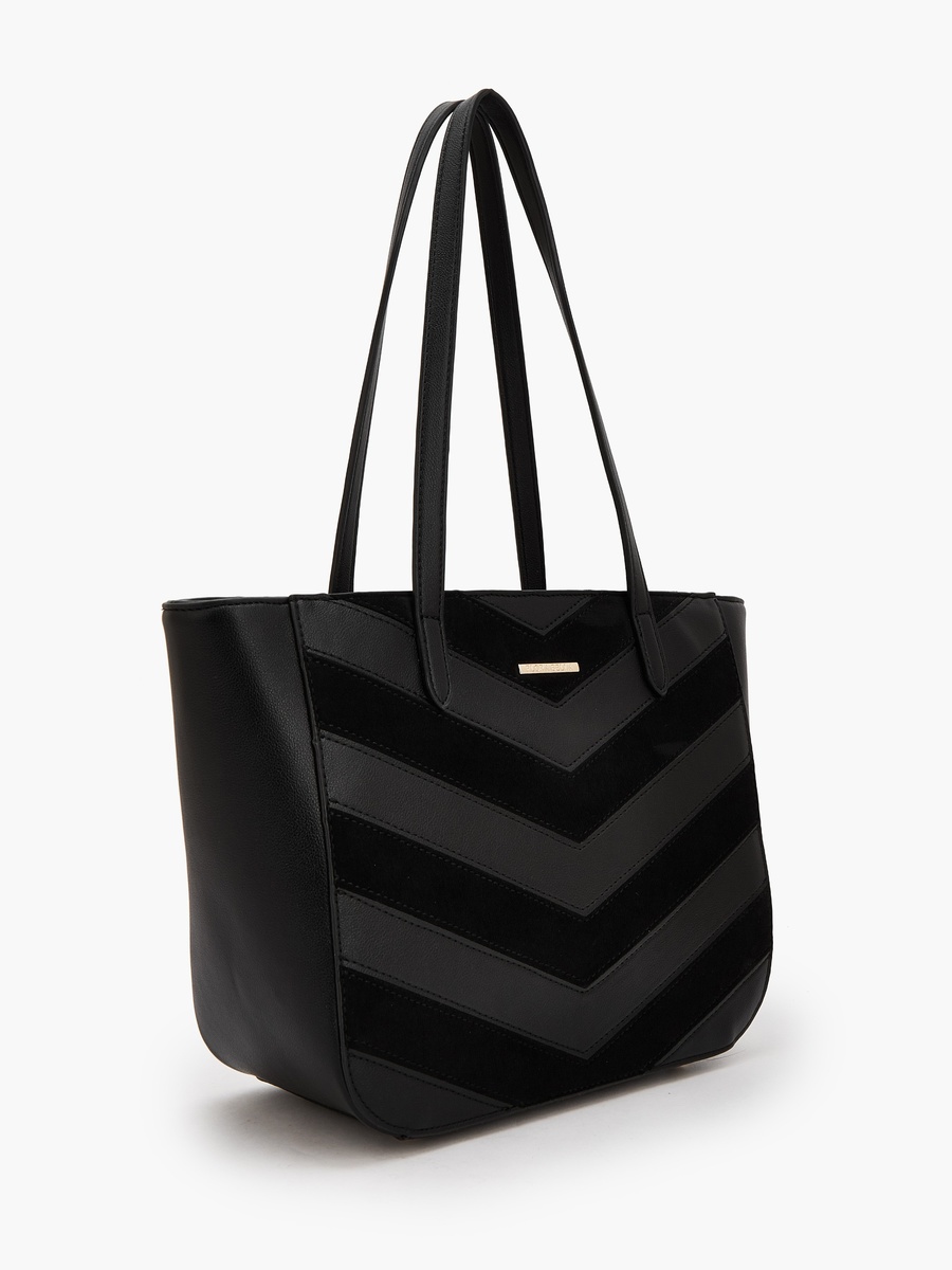 Chevron Textured Tote Bag with Zipper Closure