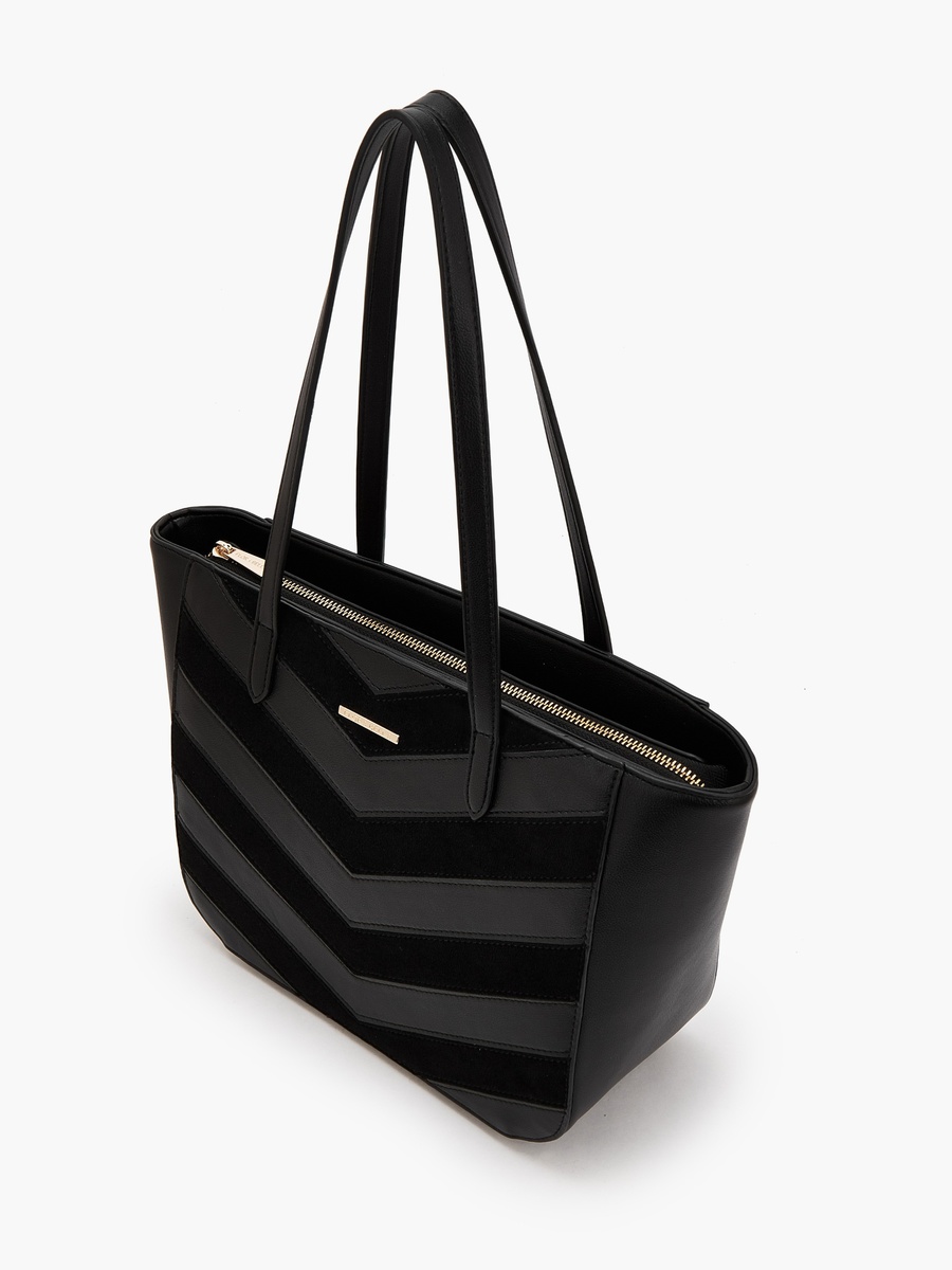 Chevron Textured Tote Bag with Zipper Closure