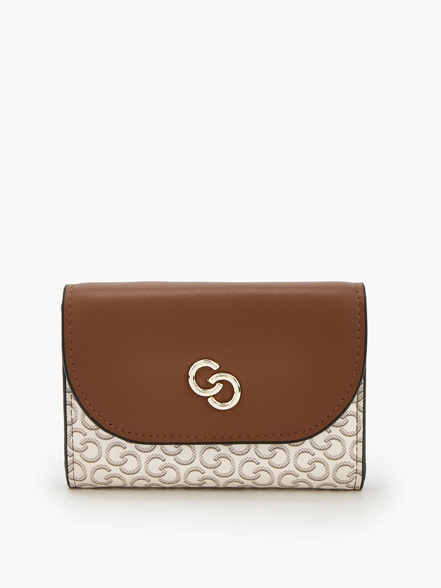 Monogram Print Wallet with Magnetic Snap Closure