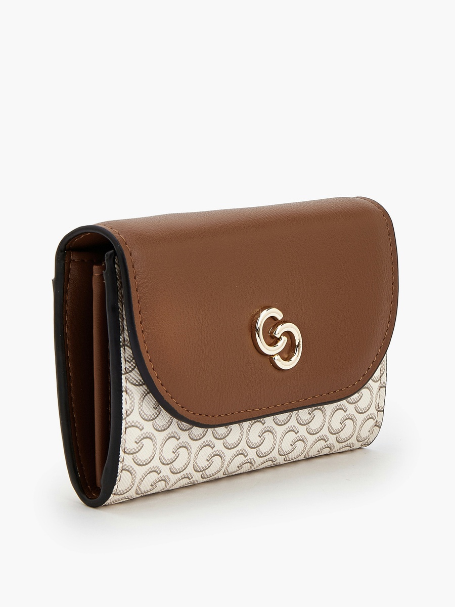 Monogram Print Wallet with Magnetic Snap Closure