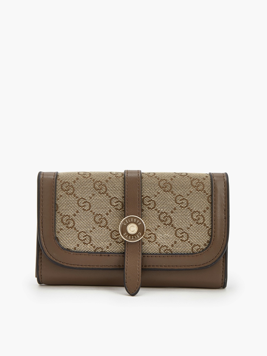 Monogram Textured Wallet with Flap Closure