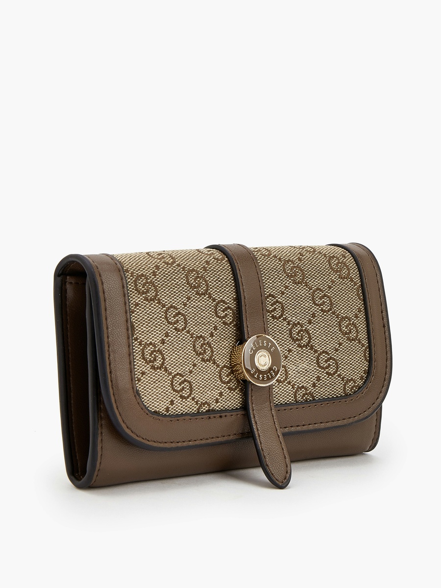 Monogram Textured Wallet with Flap Closure