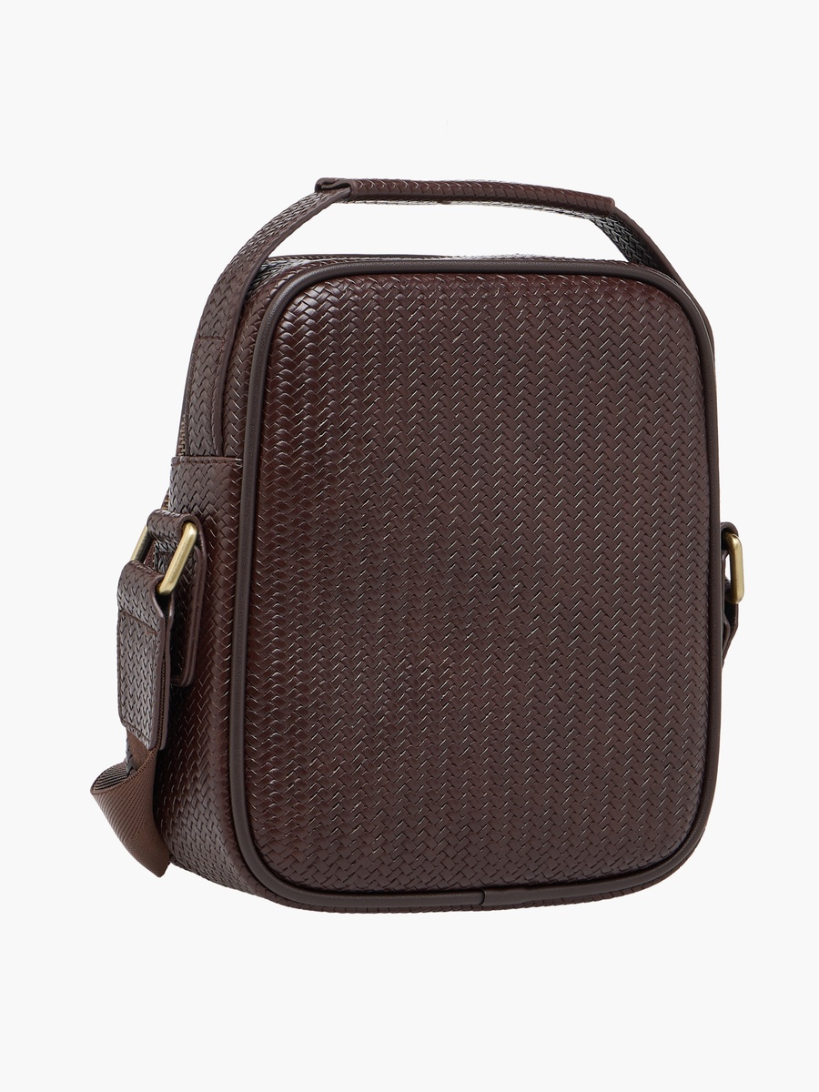 Men Chevron Textured Crossbody Bag with Zip Closure