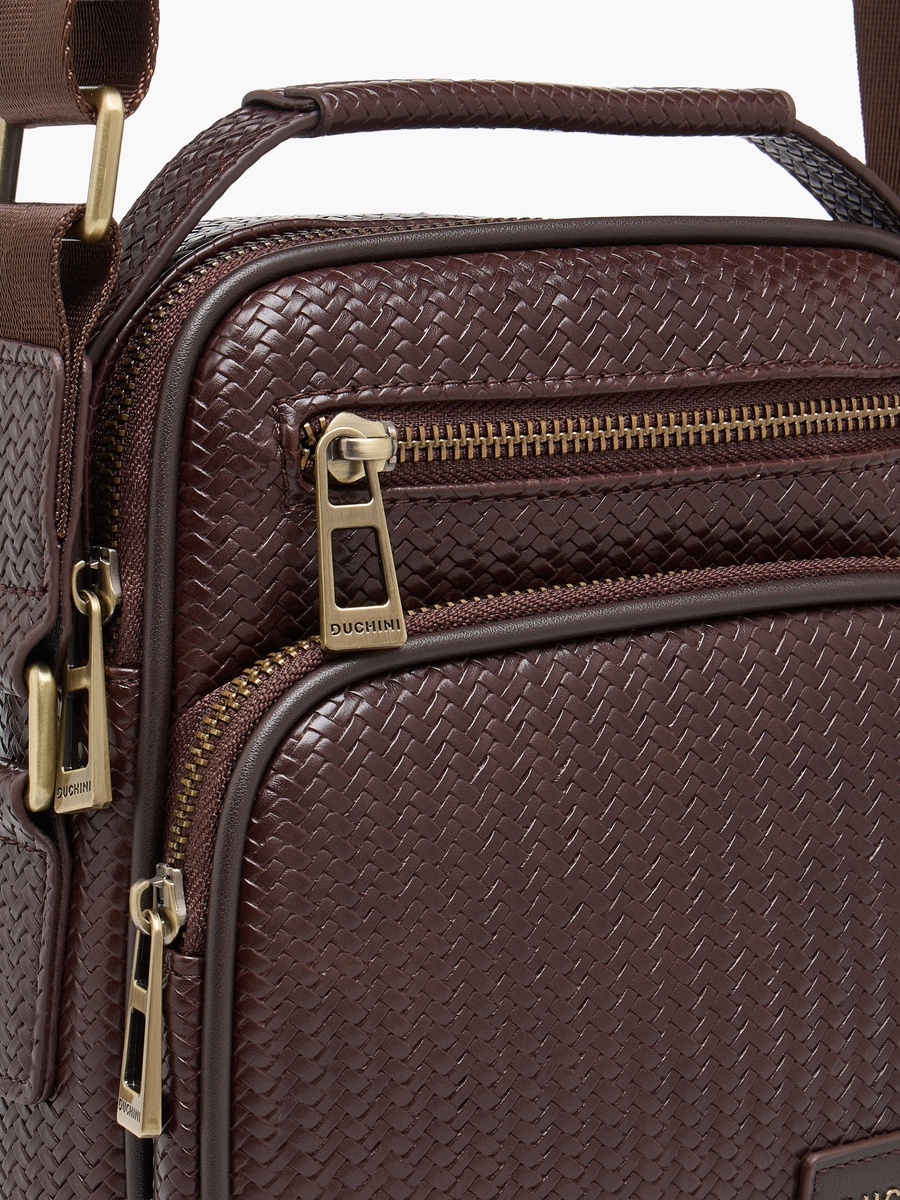 Men Chevron Textured Crossbody Bag with Zip Closure