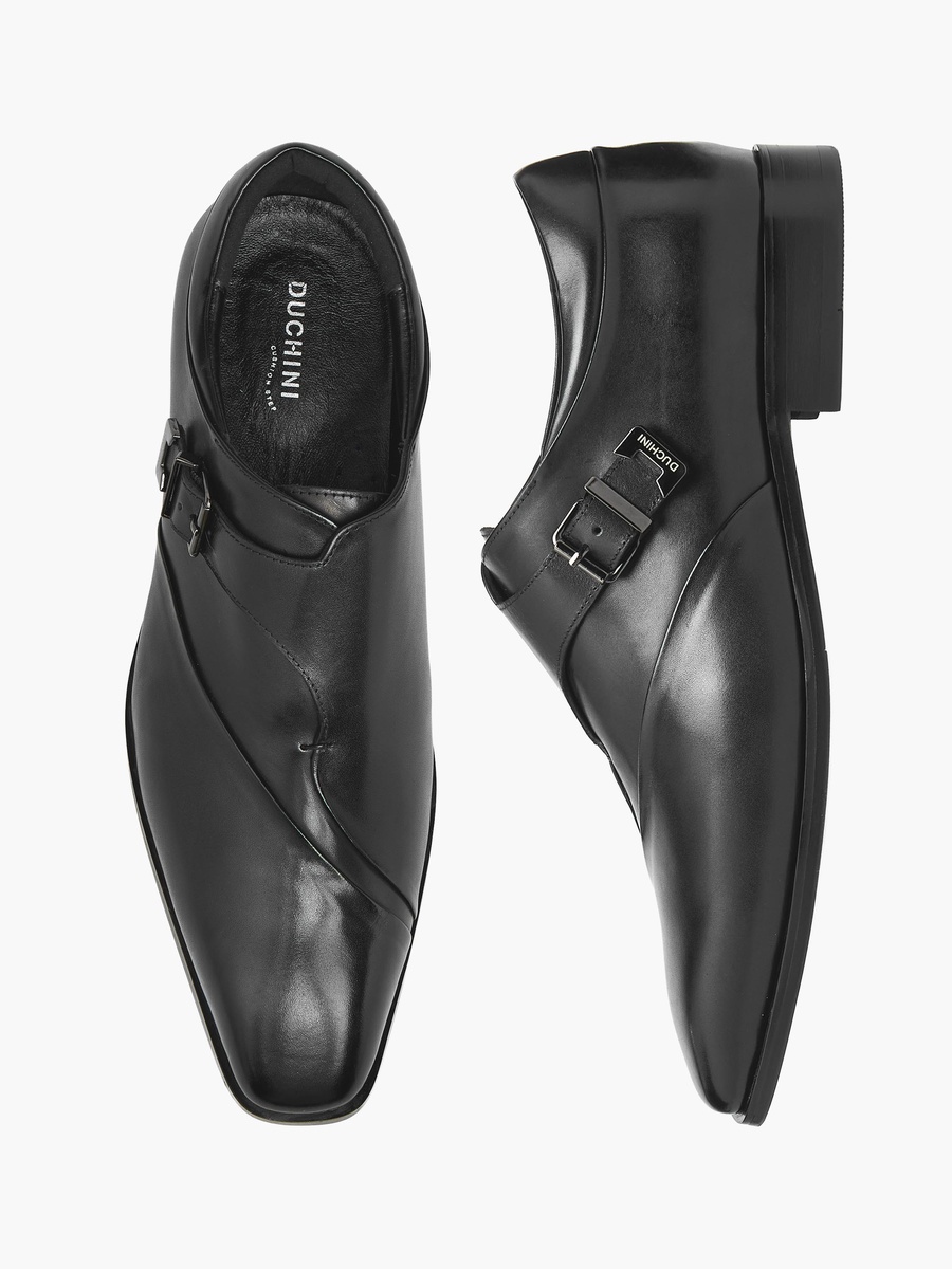 Men Buckled Leather Monk Shoes