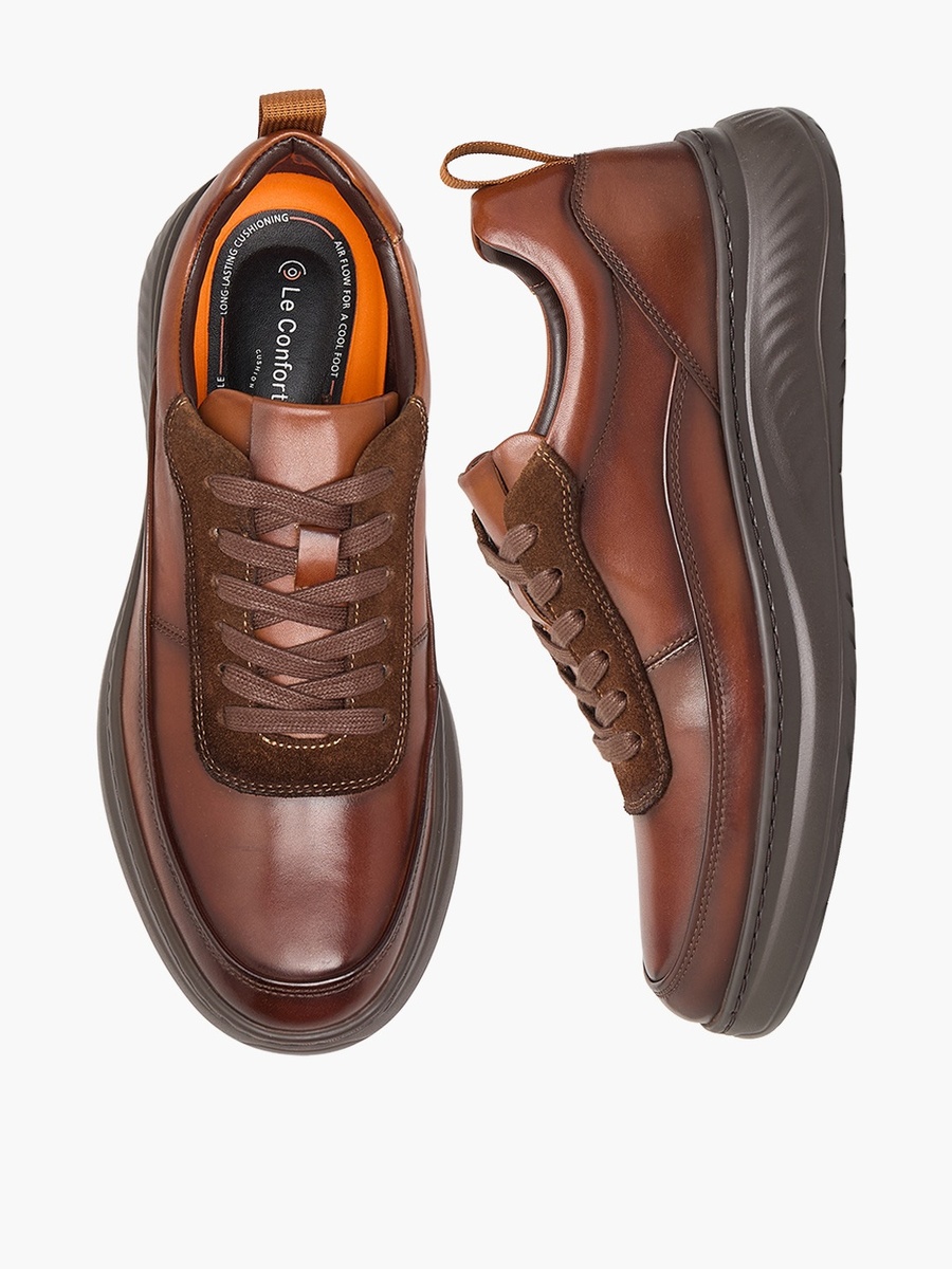 Men Leather Lace-Up Ankle Sneakers
