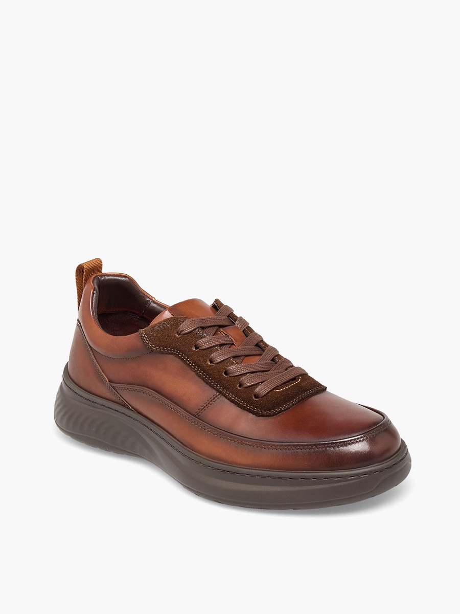 Men Leather Lace-Up Ankle Sneakers