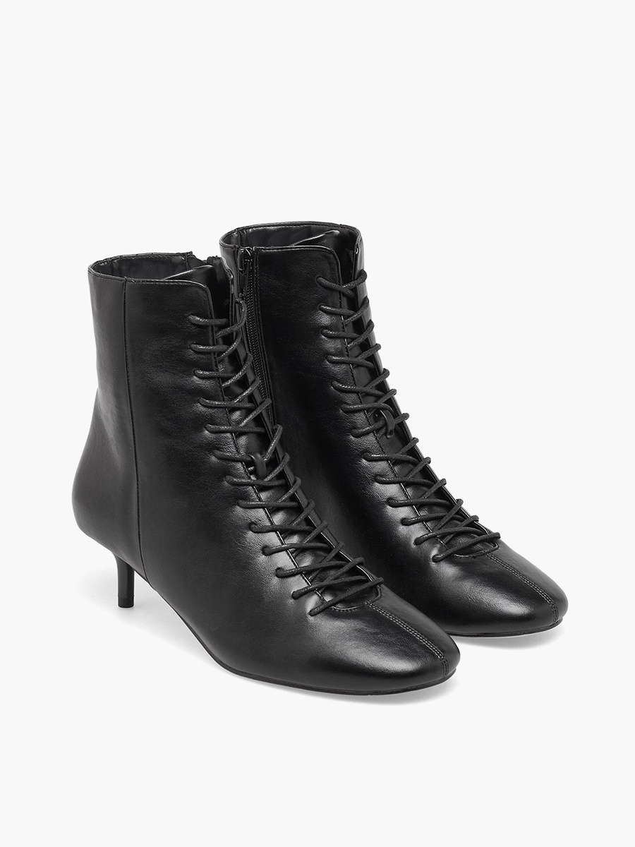 Women Lace-Up Kitten Heel Ankle Boots