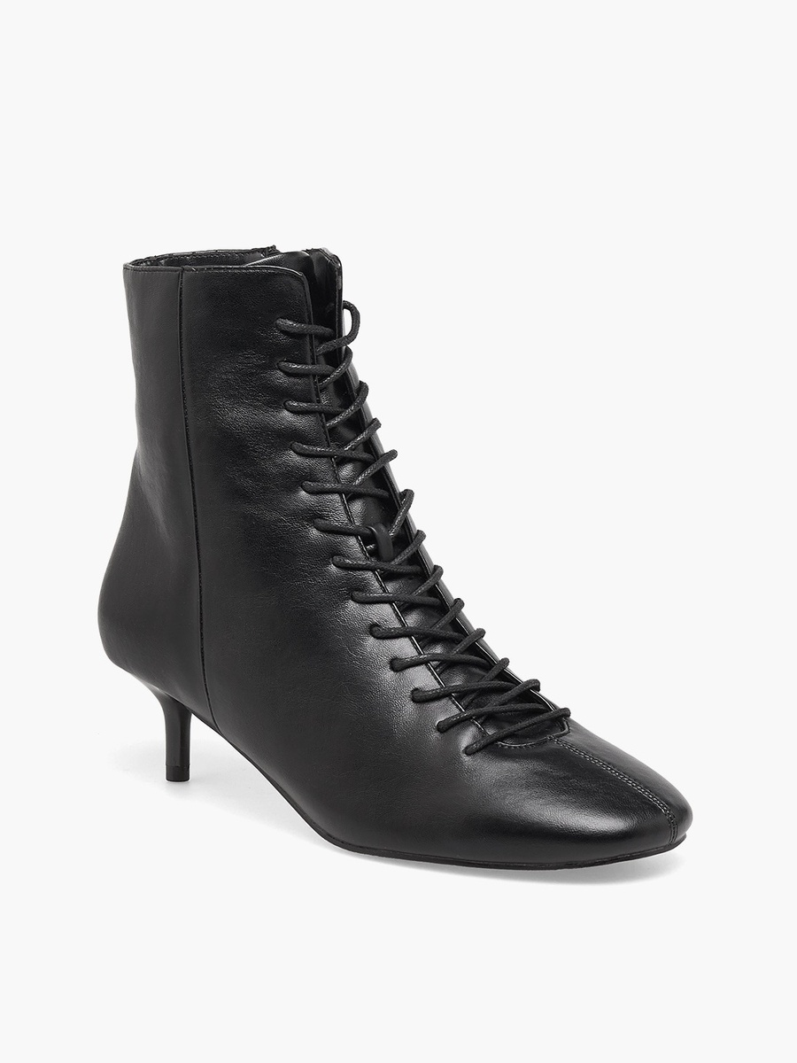 Women Lace-Up Kitten Heel Ankle Boots