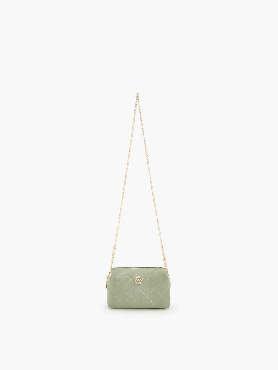 Quilted Suede Crossbody Bag with Zip Closure