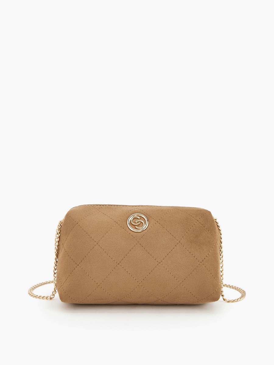 Quilted Suede Crossbody Bag with Zip Closure