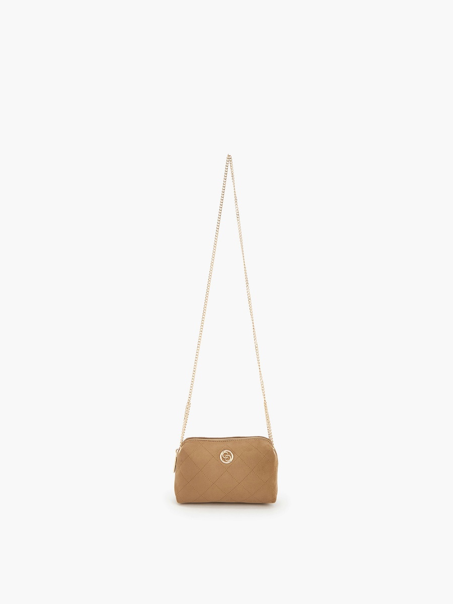 Quilted Suede Crossbody Bag with Zip Closure