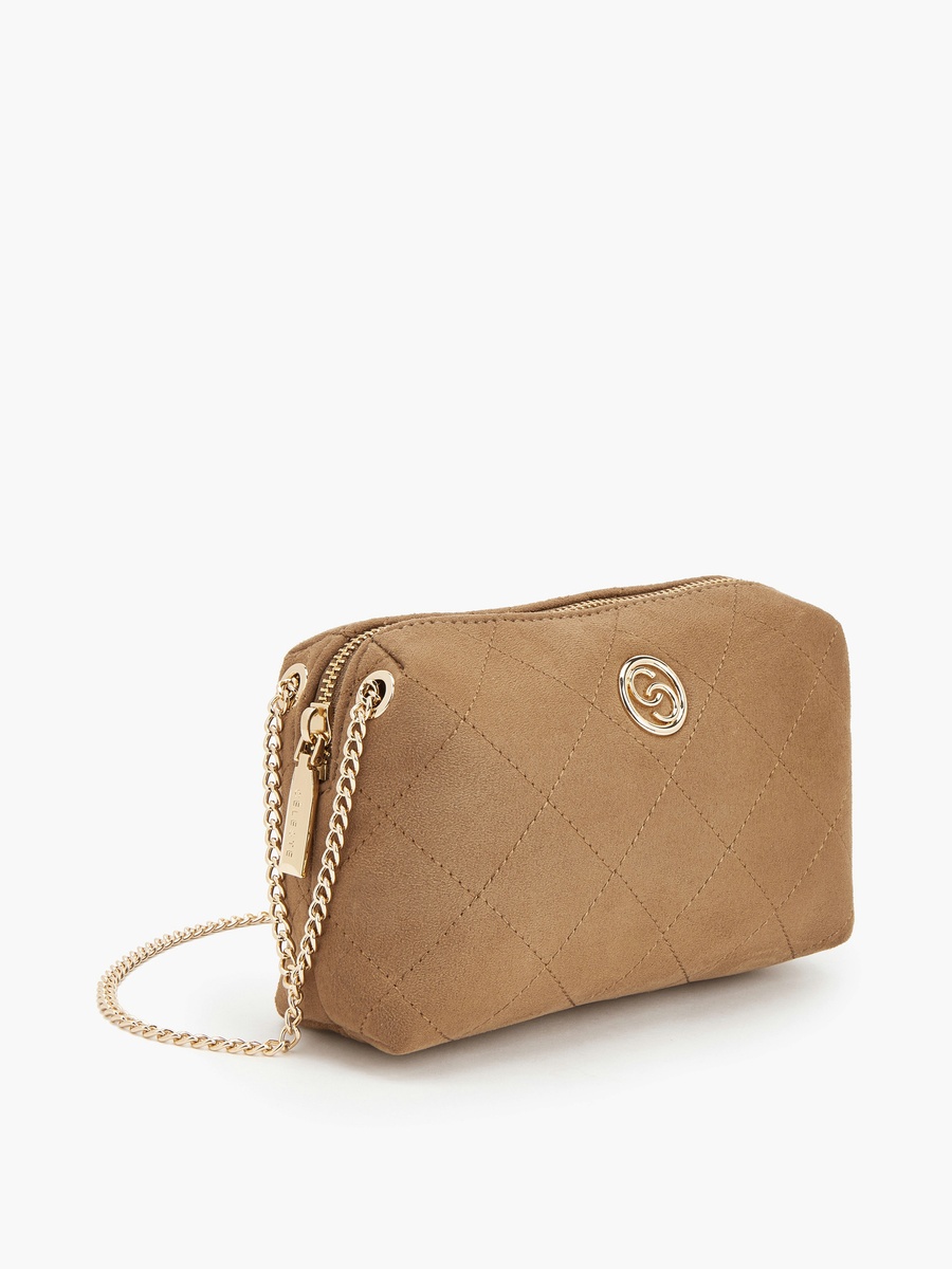 Quilted Suede Crossbody Bag with Zip Closure