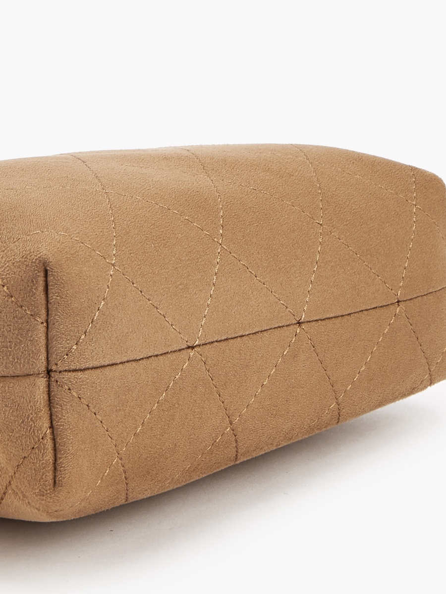 Quilted Suede Crossbody Bag with Zip Closure