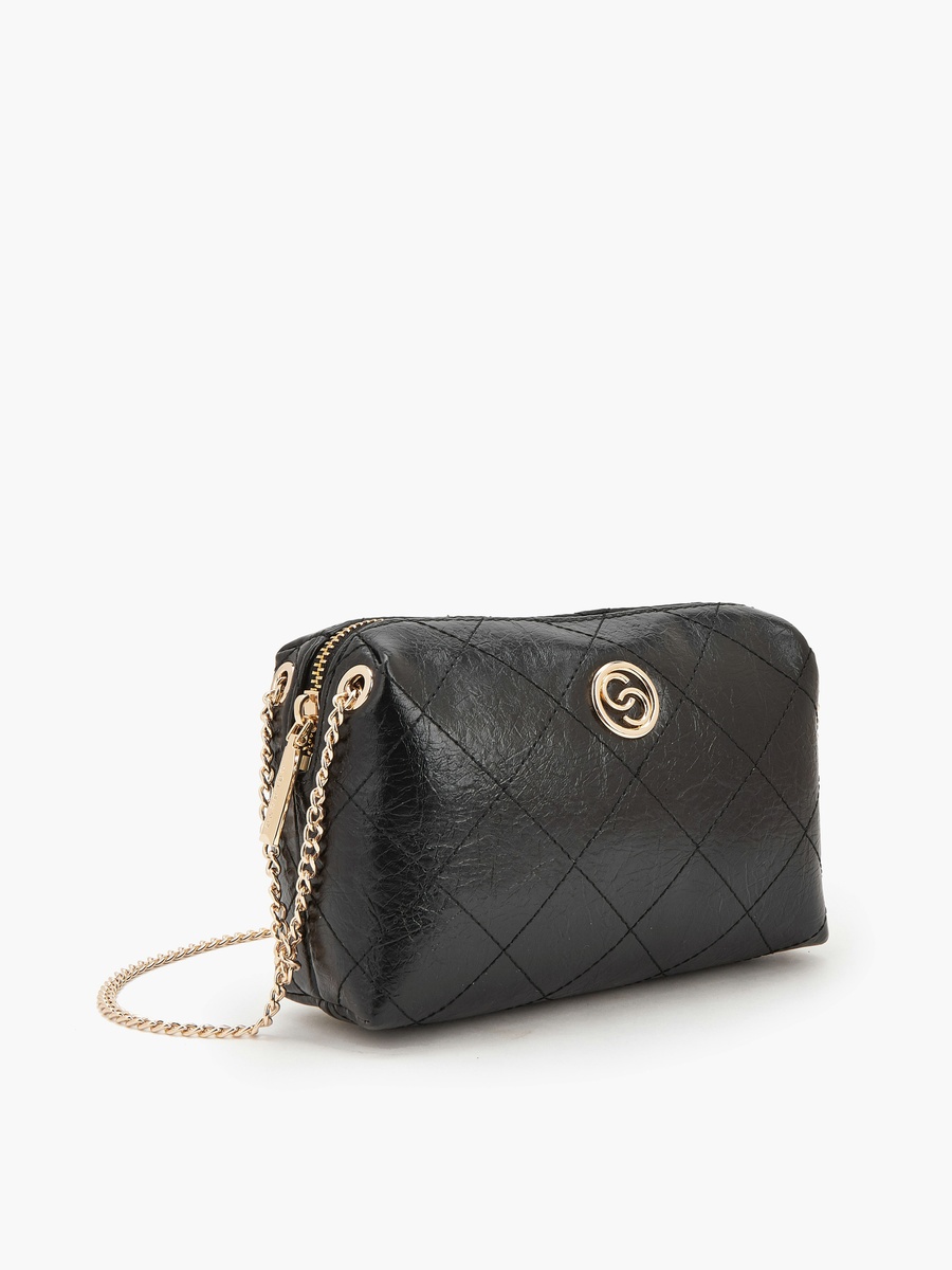 Quilted Suede Crossbody Bag with Chain Strap