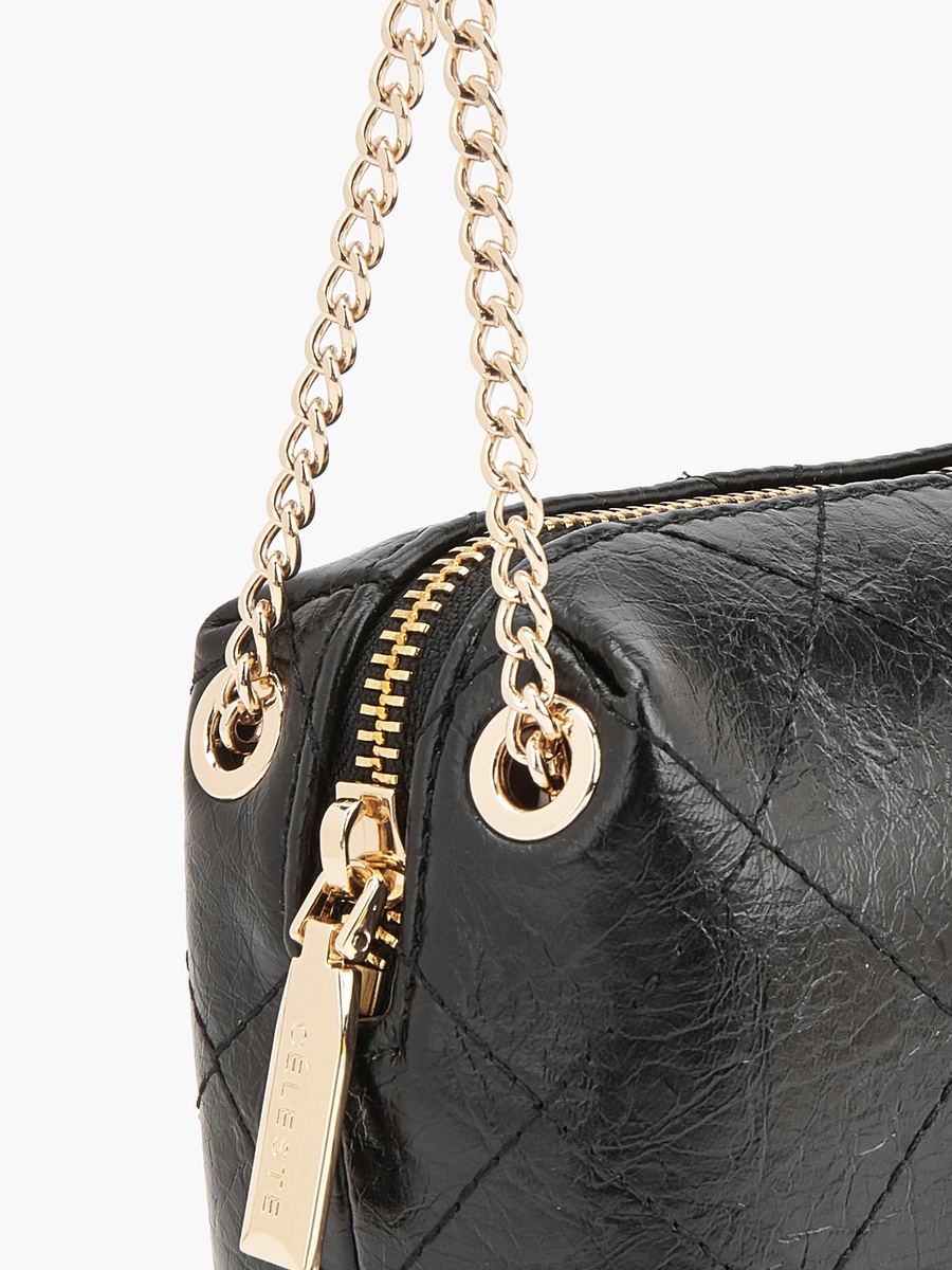 Quilted Suede Crossbody Bag with Chain Strap