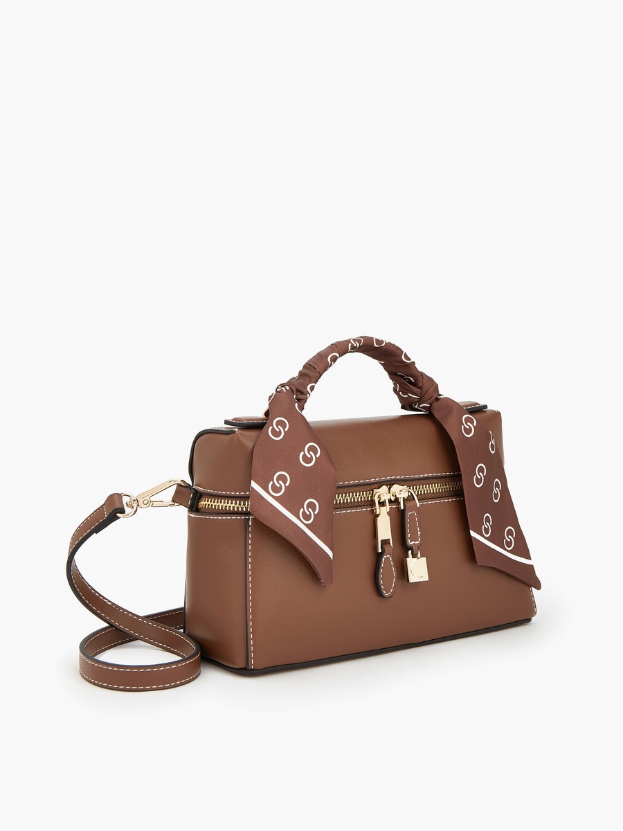 Solid Crossbody Bag with Scarf Detail