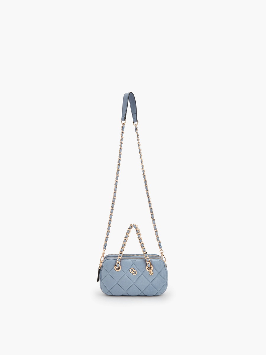 Quilted Suede Crossbody Bag with Chain Strap