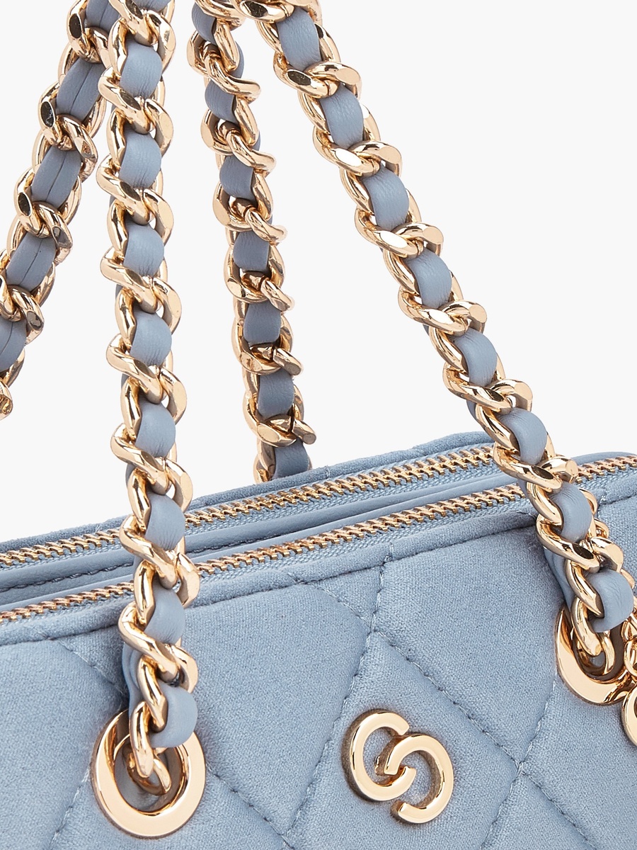 Quilted Suede Crossbody Bag with Chain Strap