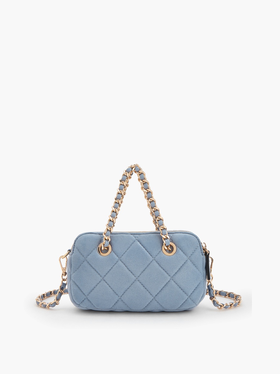 Quilted Suede Crossbody Bag with Chain Strap