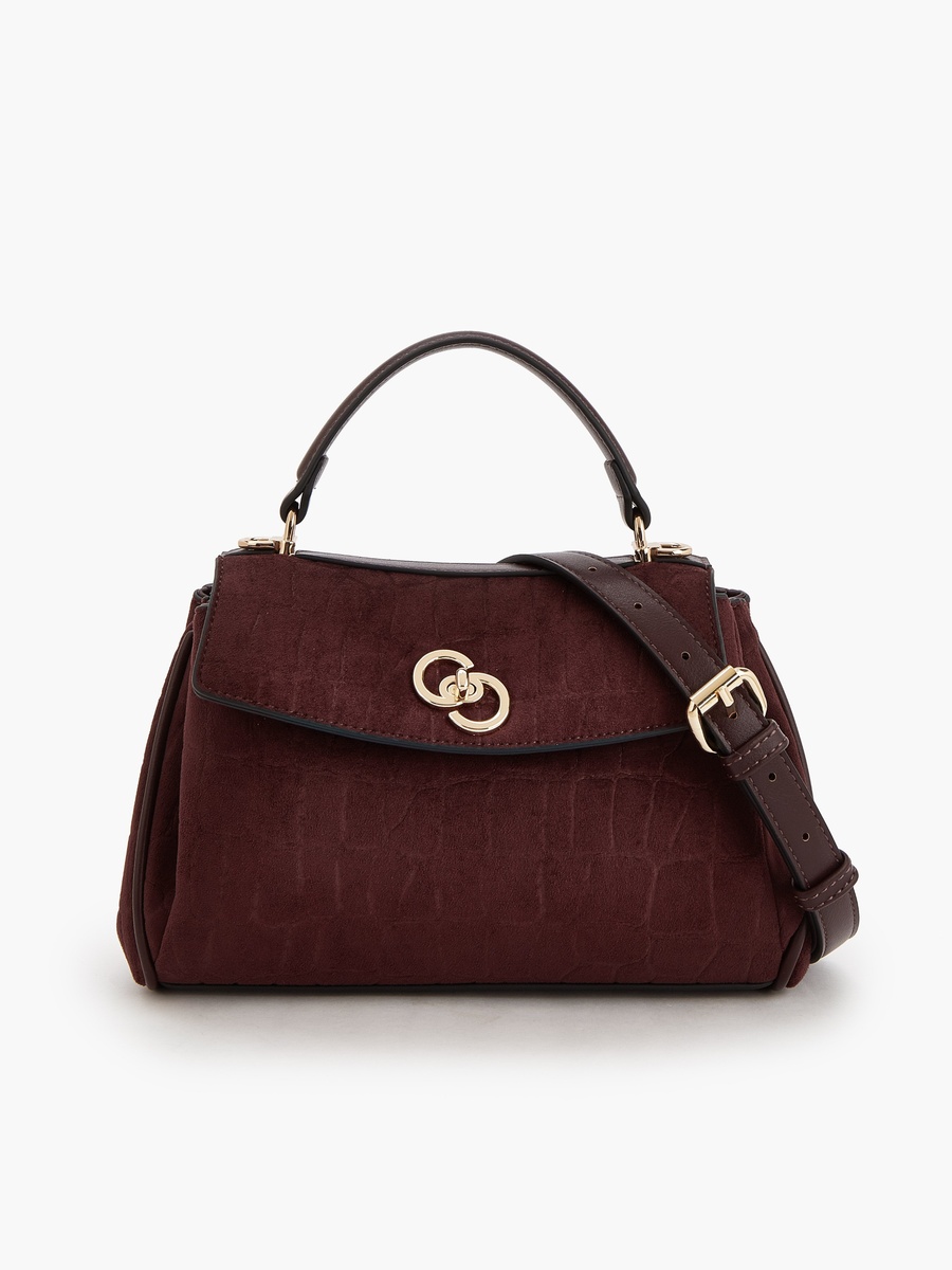 Suede Textured Satchel Bag with Detachable Strap