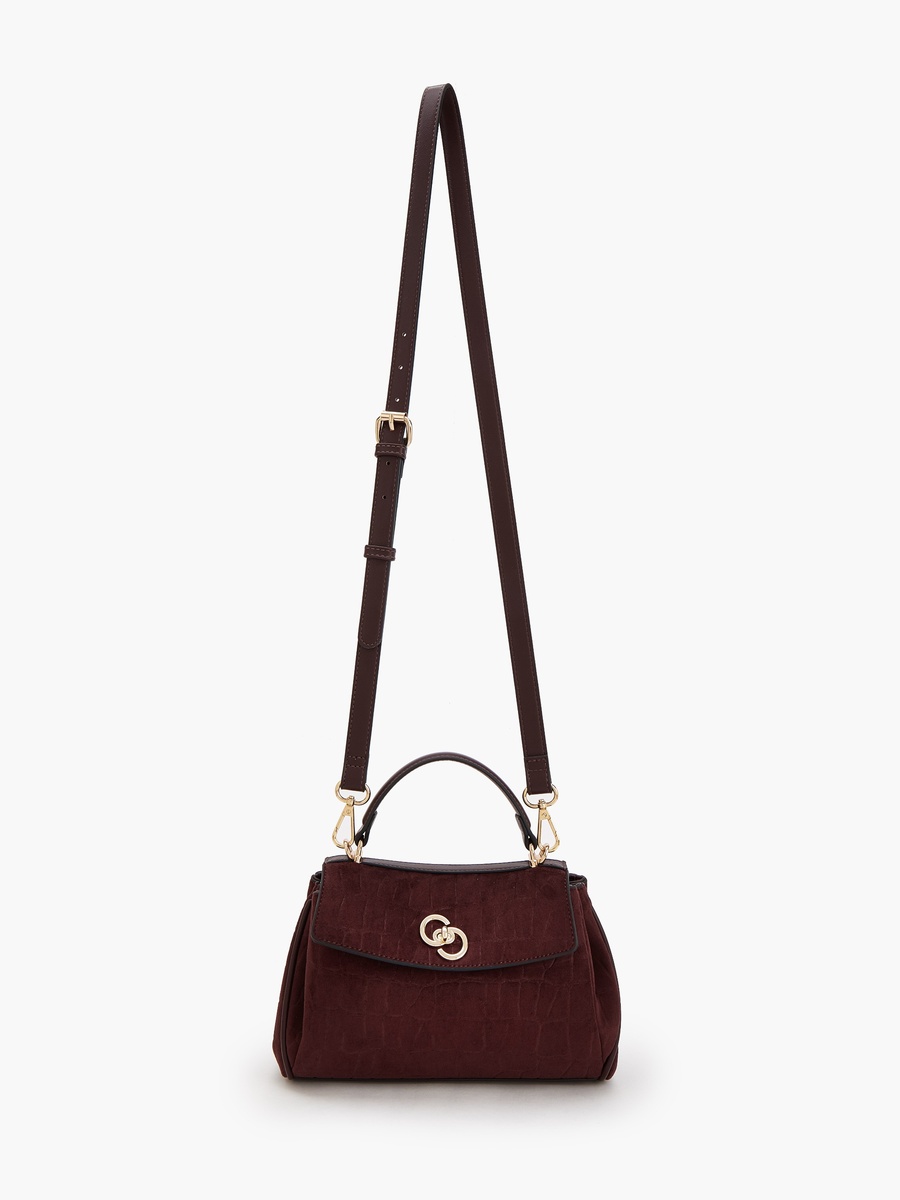 Suede Textured Satchel Bag with Detachable Strap