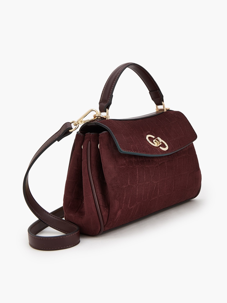 Suede Textured Satchel Bag with Detachable Strap