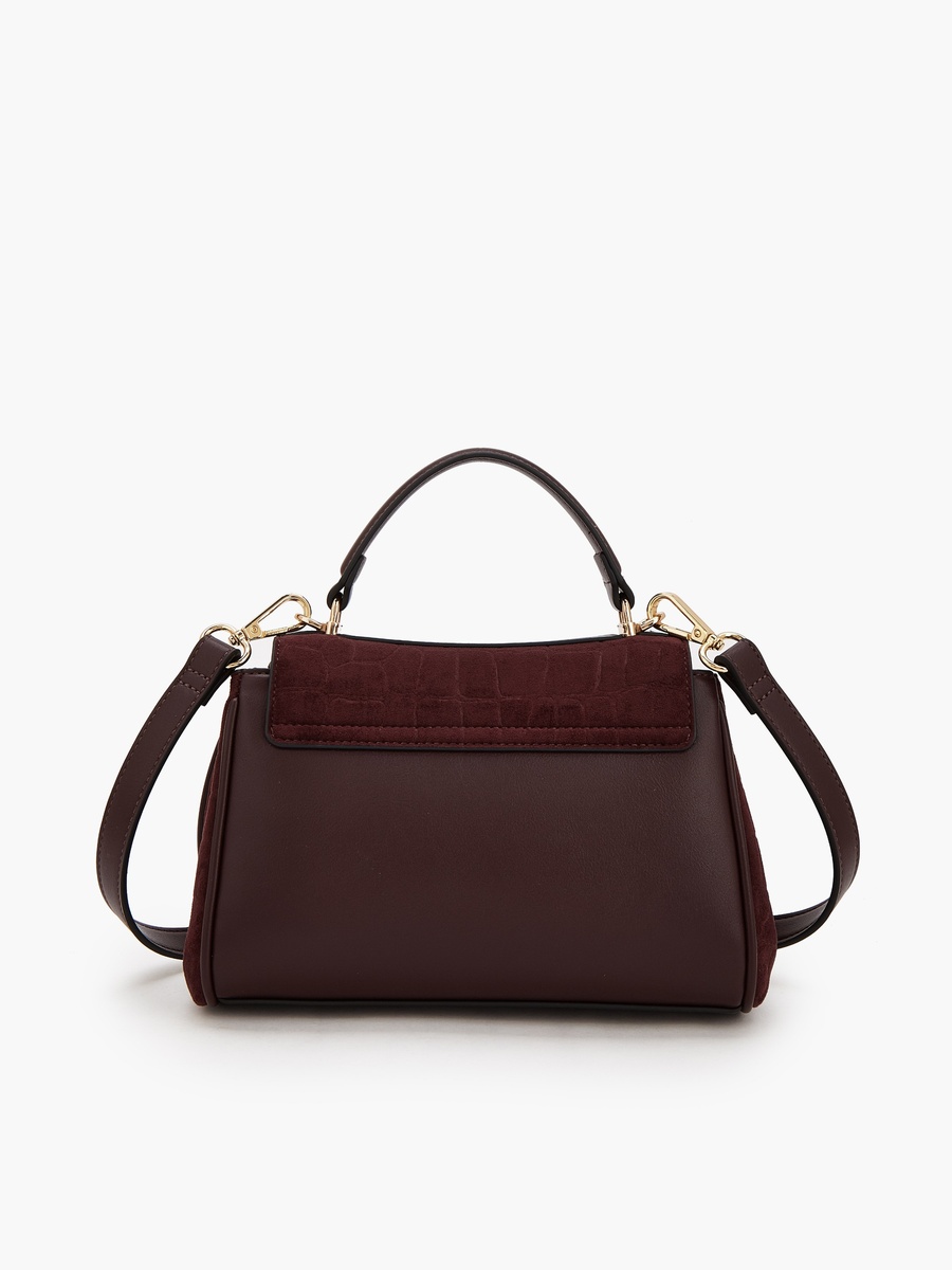 Suede Textured Satchel Bag with Detachable Strap