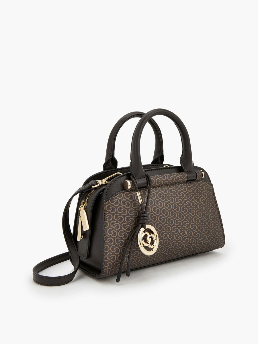 Monogram Print Tote Bag with Detachable Strap