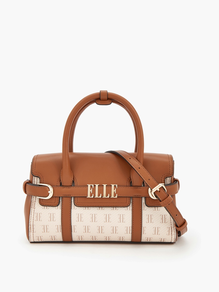 Monogram Print Satchel Bag with Detachable Strap