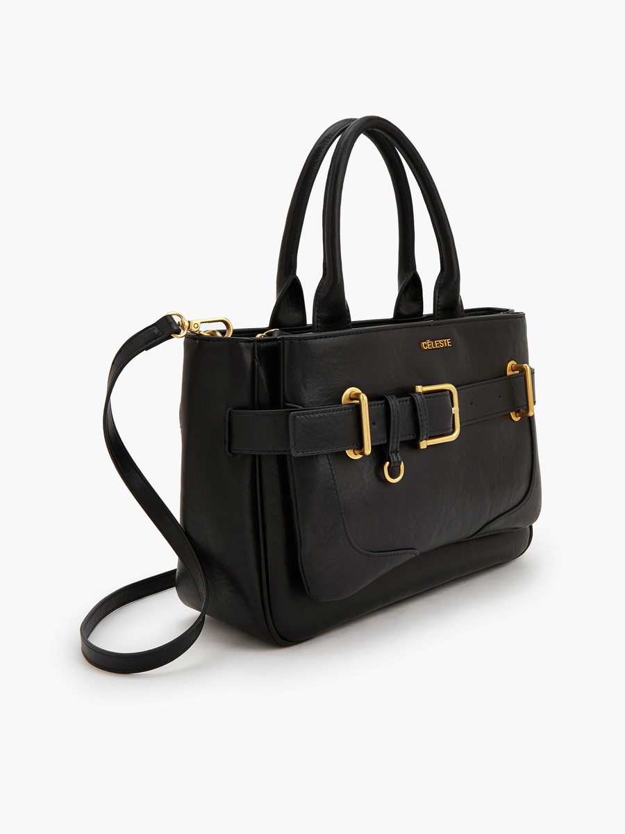 Buckled Detail Tote Bag with Zip Closure