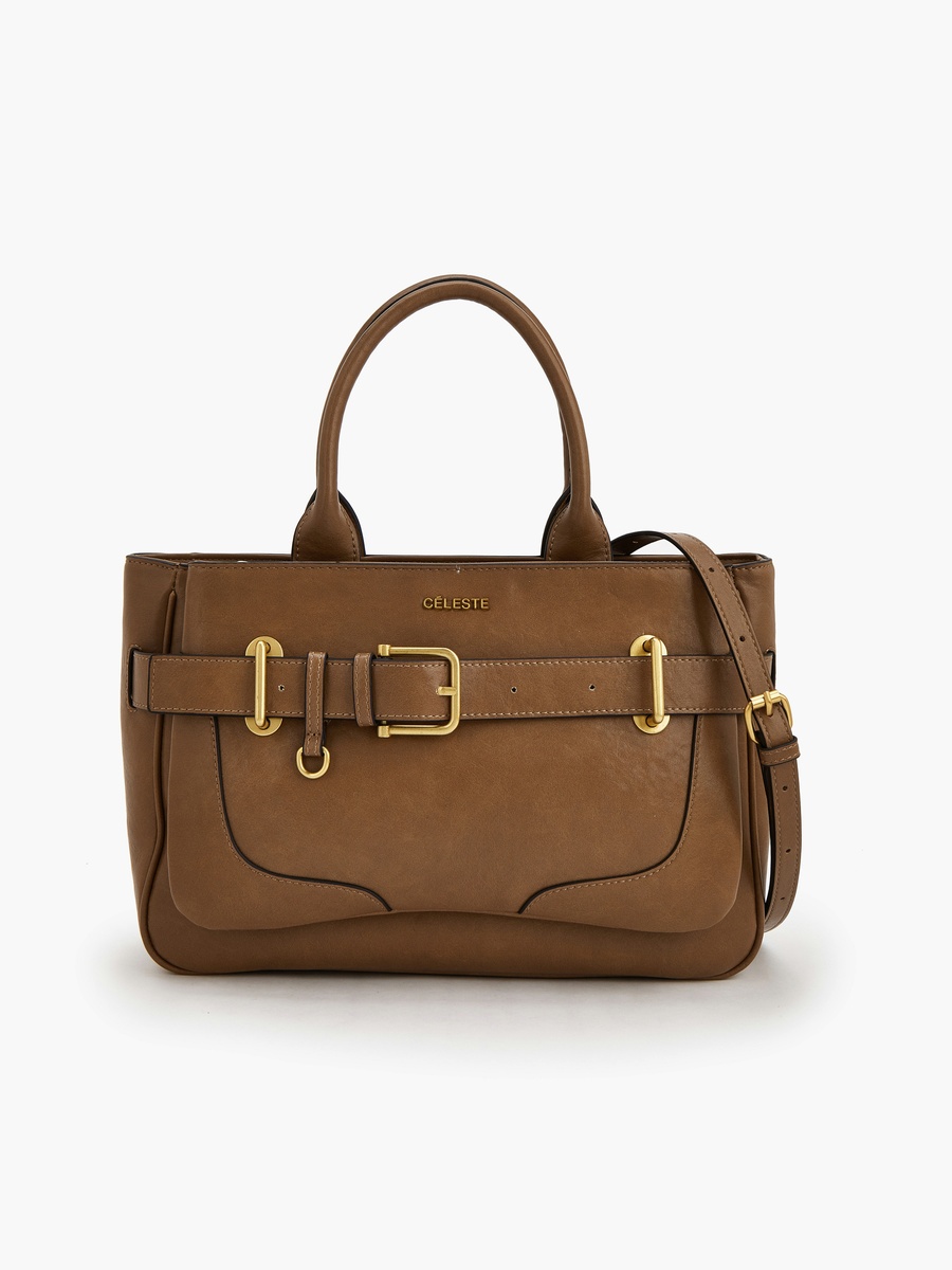 Buckled Detail Tote Bag with Zip Closure