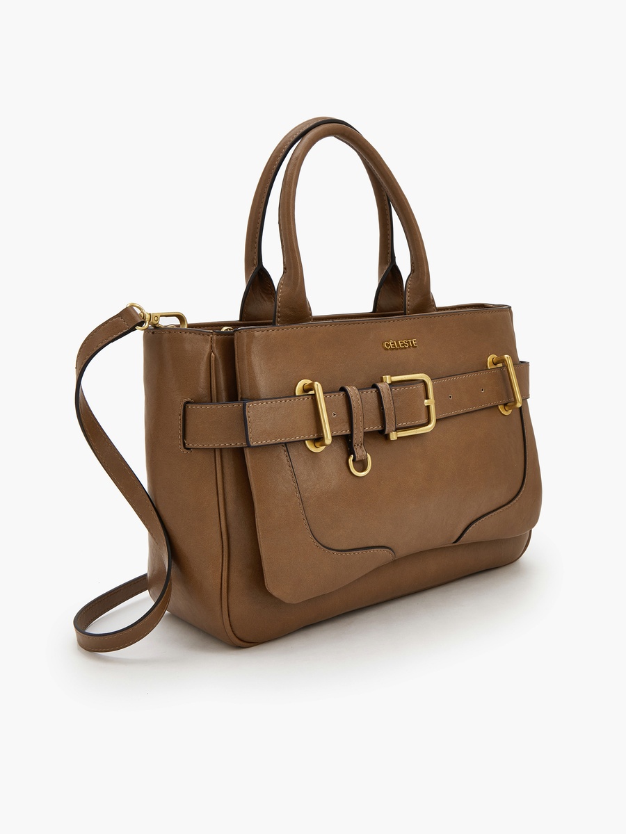 Buckled Detail Tote Bag with Zip Closure