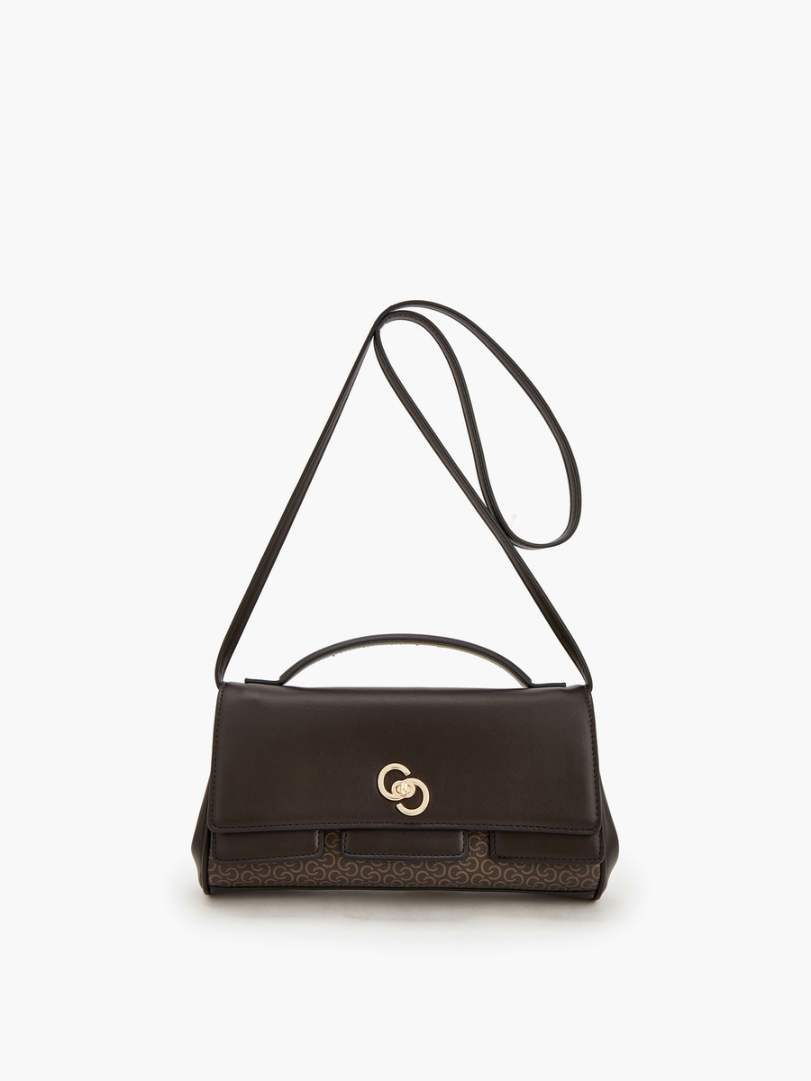 Monogram Print Satchel Bag with Strap Handle