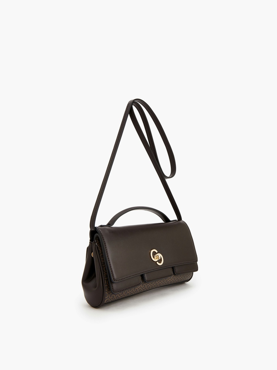 Monogram Print Satchel Bag with Strap Handle
