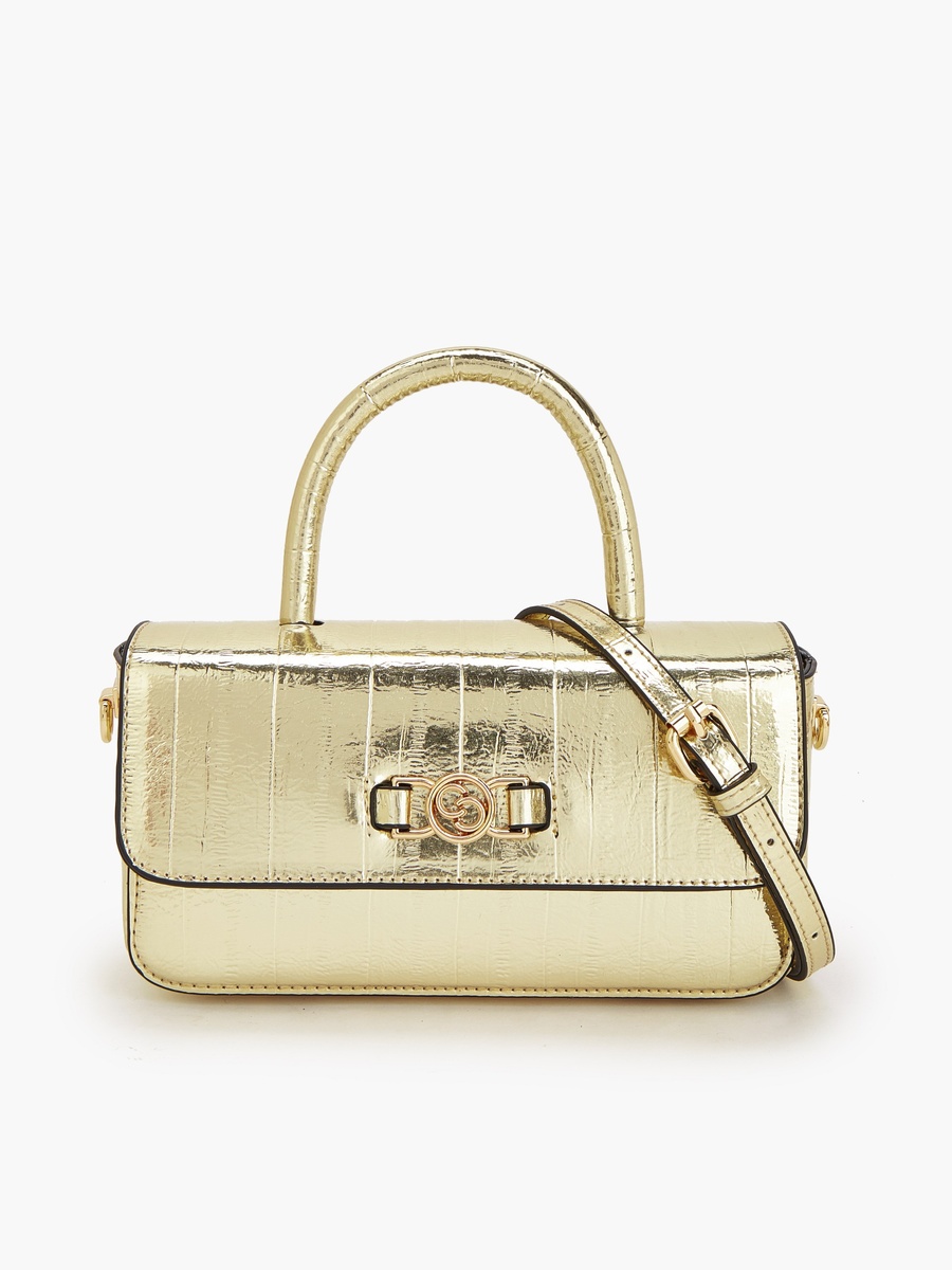 Textured Satchel Bag with Detachable Strap