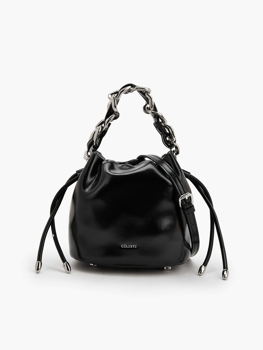 Drawstring Bucket Bag with Chain Handle