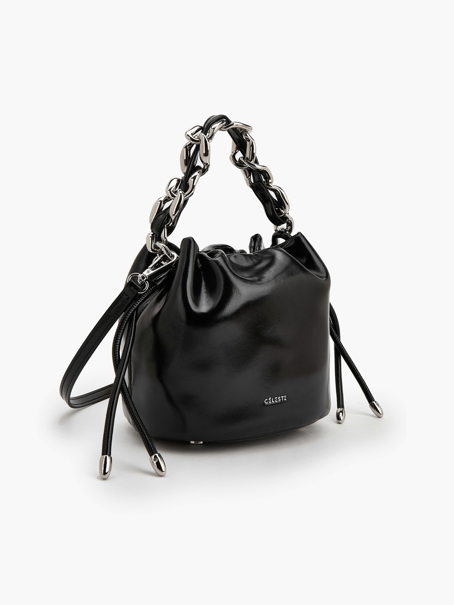 Drawstring Bucket Bag with Chain Handle
