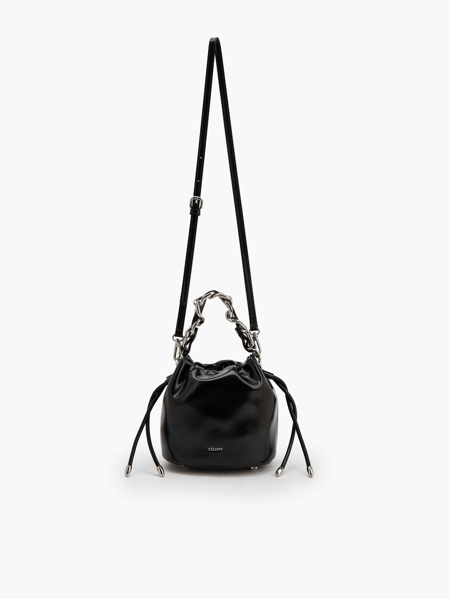 Drawstring Bucket Bag with Chain Handle