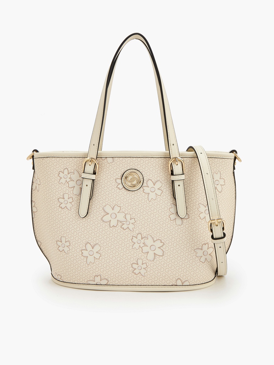 Floral Print Tote Bag with Zip Closure