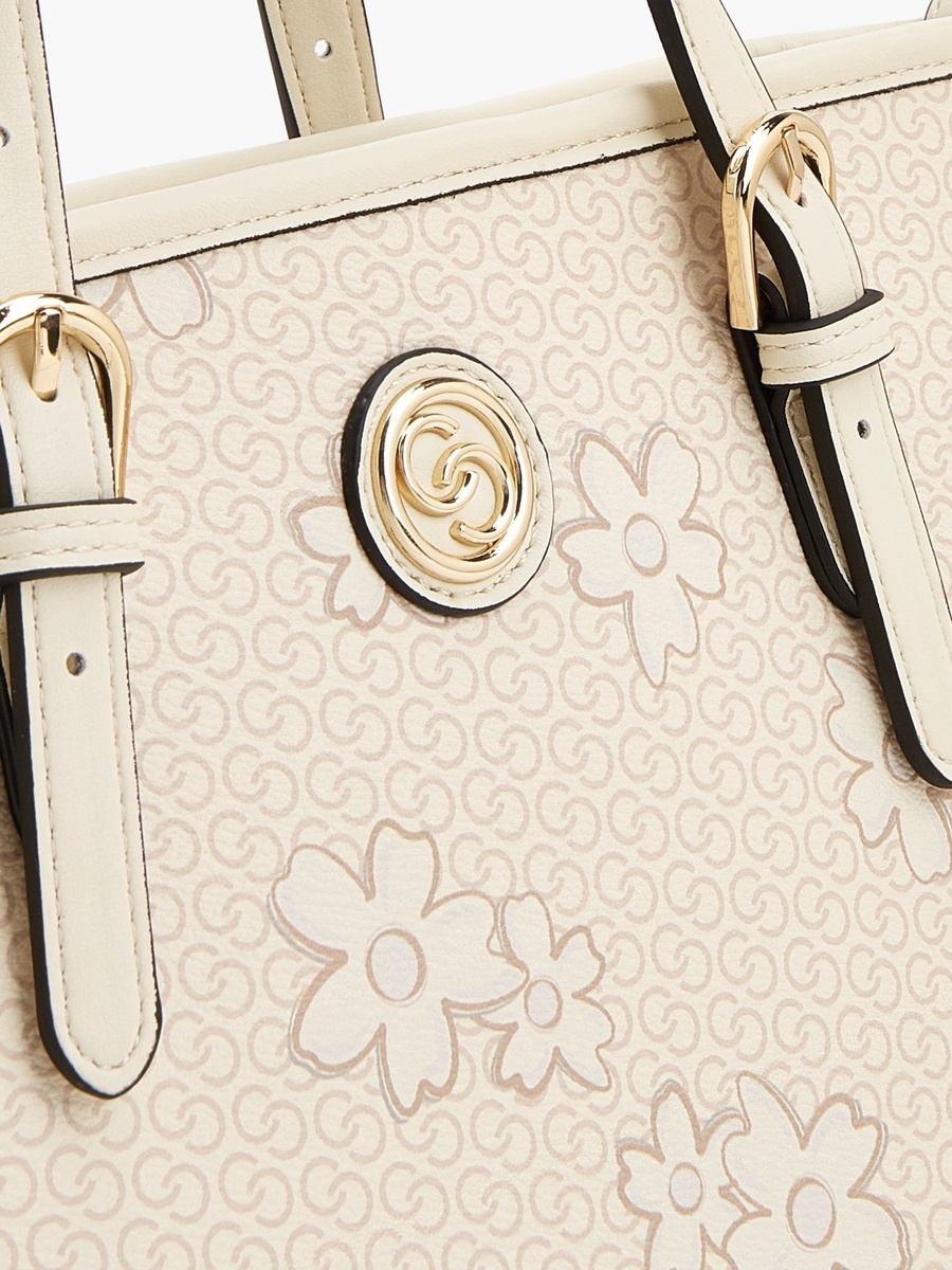 Floral Print Tote Bag with Zip Closure