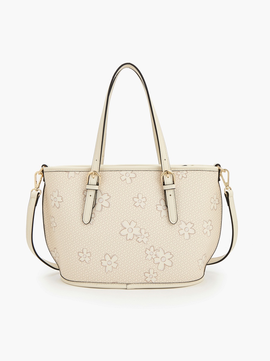 Floral Print Tote Bag with Zip Closure