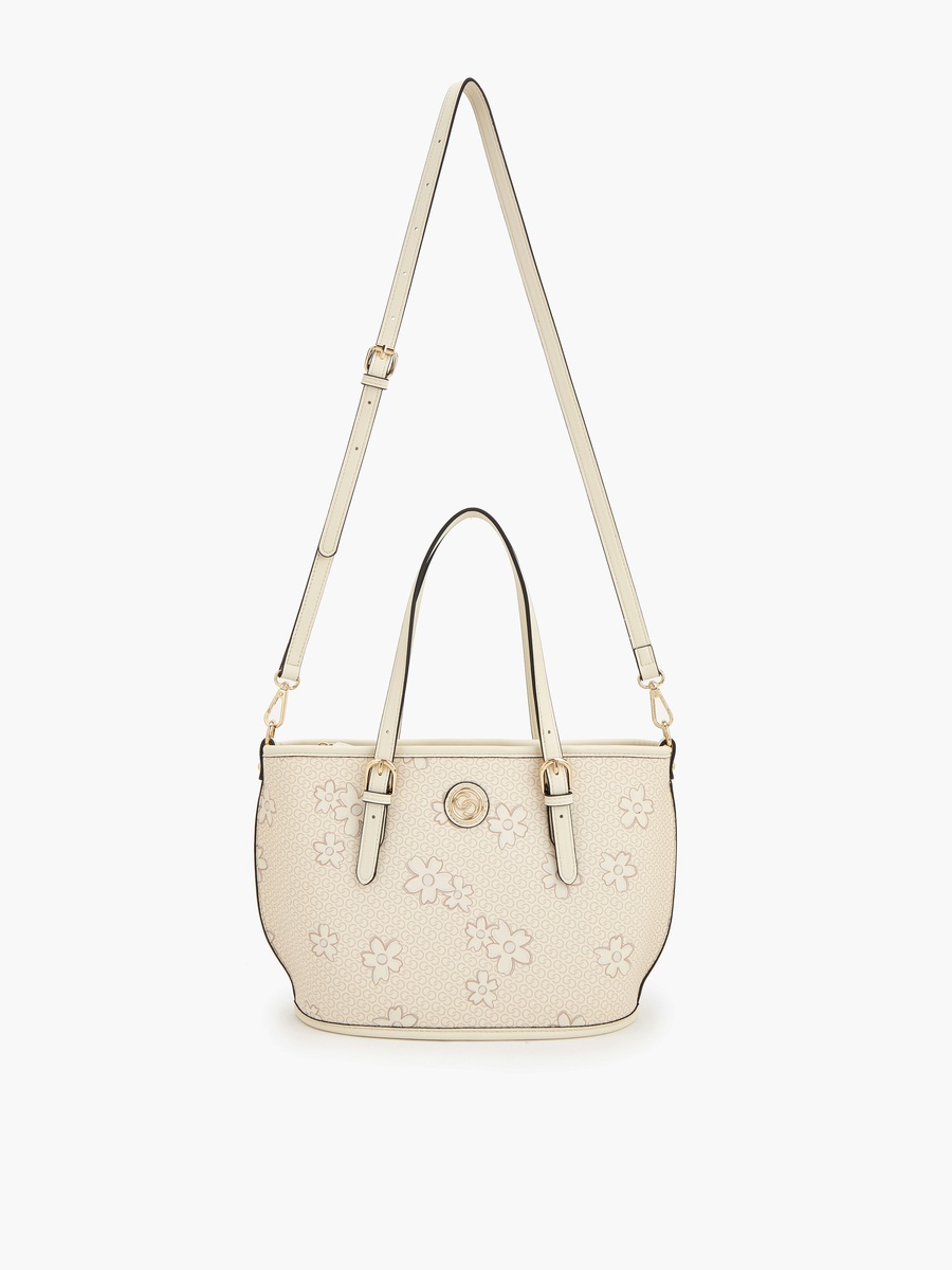 Floral Print Tote Bag with Zip Closure