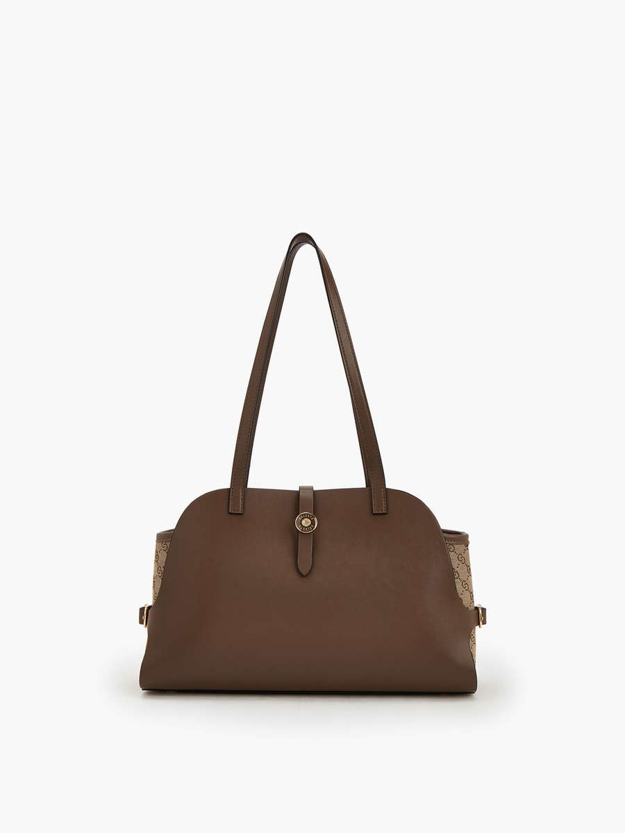 Monogram Textured Shoulder Bag with Double Handle