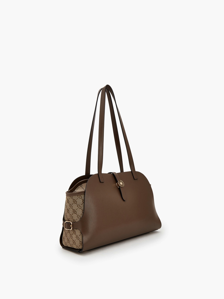 Monogram Textured Shoulder Bag with Double Handle